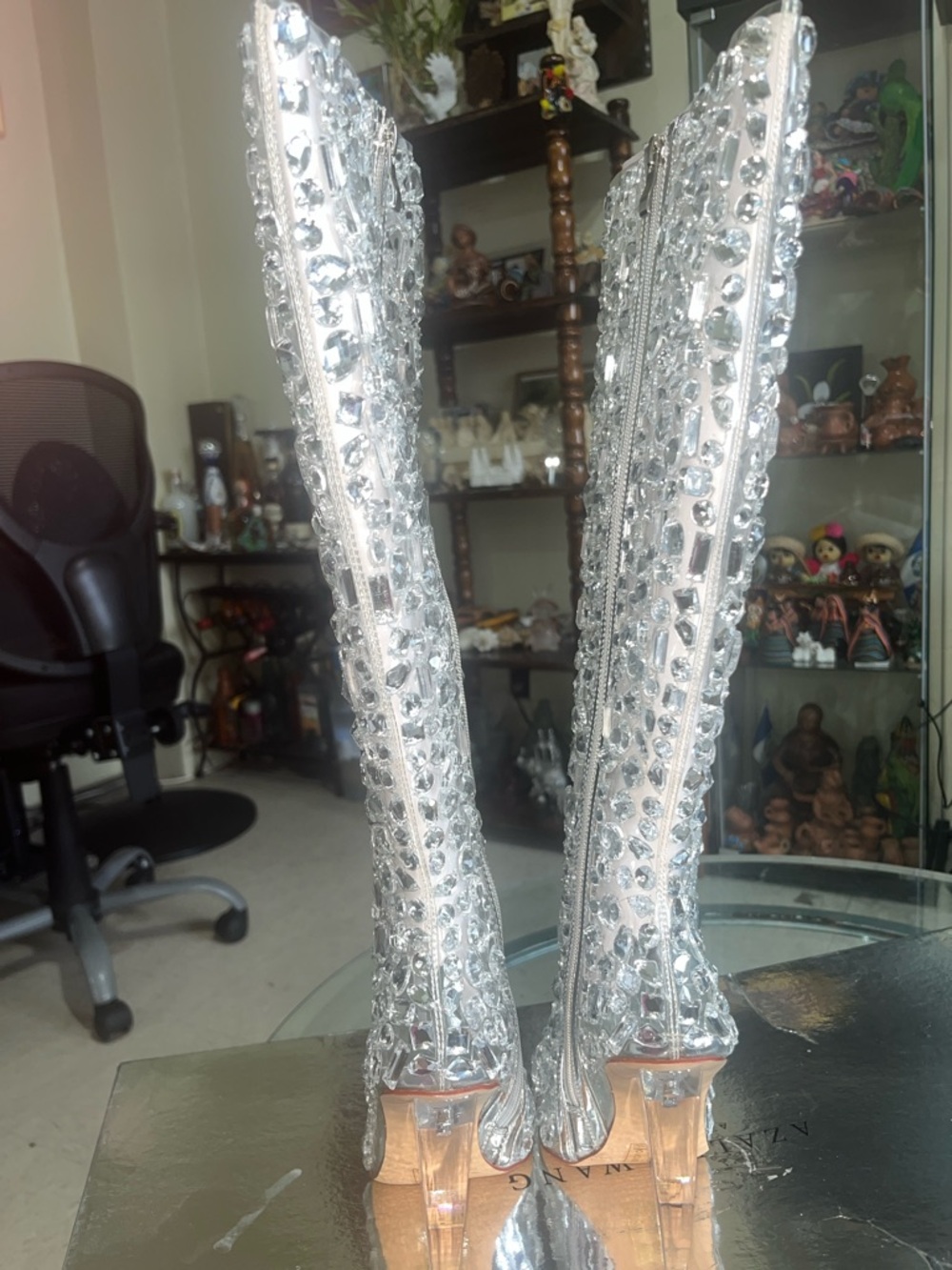 Brand New Crystal-Studded Silver Knee-High Boots - Picture 5 of 14